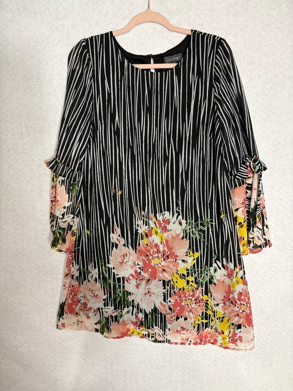 Luxology Black Striped Floral Tunic Dress Size 6